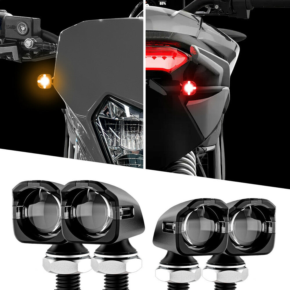 Xk Glow Mini LED Turn Signal Black Kit Front & Rear Amber RED - XK034022-B-KIT